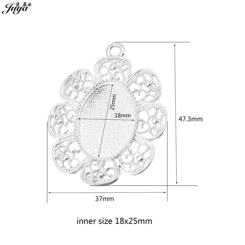 30PCS Vintage Oval Pendant Cabochon Base 18x25mm Hollow Flower Bezels For DIY Jewelry Making Findings Crafts Accessories