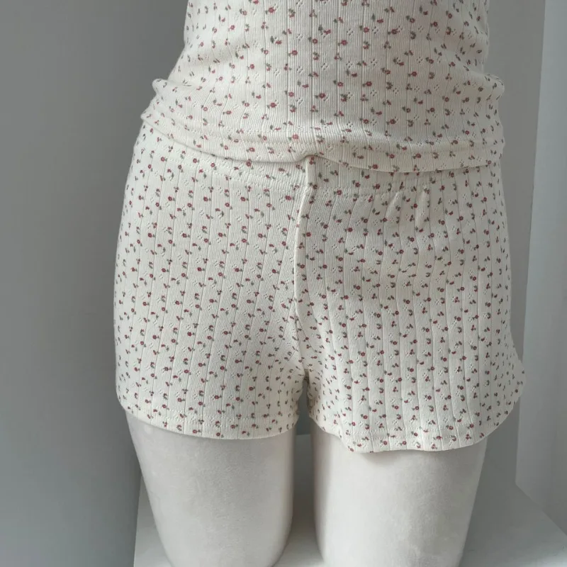 Lounge-Shorts mit Blumendruck für Mädchen, modische elastische Taille, Schrittlänge, lockere Passform, Schlafhose, Einheitsgröße, lässige, sportliche Pyjamahose