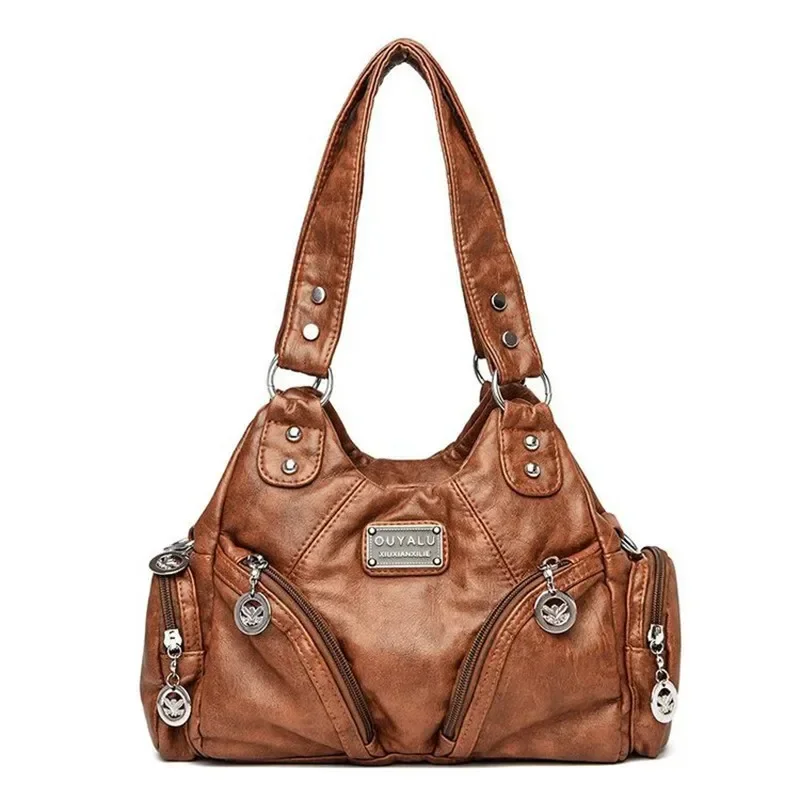 JBTP Retro Soft Leather Motorcycle Bag 2023 New European and American Fashion Cross Shoulder Bag Spot Amazon Quality Women\'s Bag