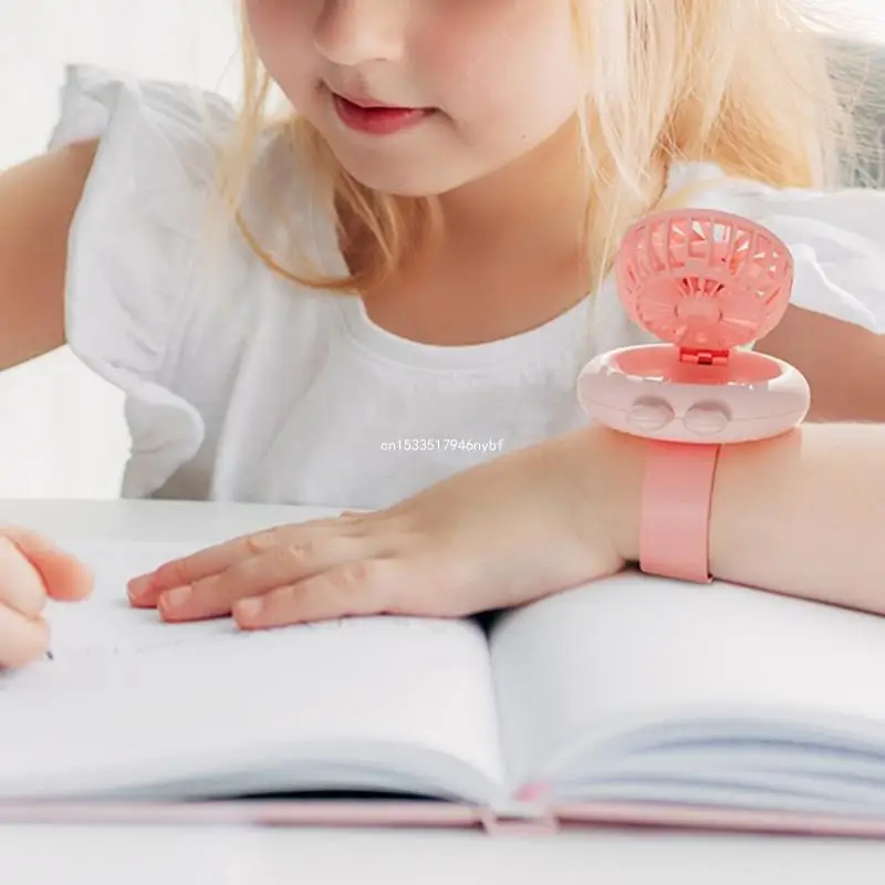 Bonito ventilador reloj pulsera ajustable 3 engranajes, ventilador portátil, recargable por USB para niños, envío