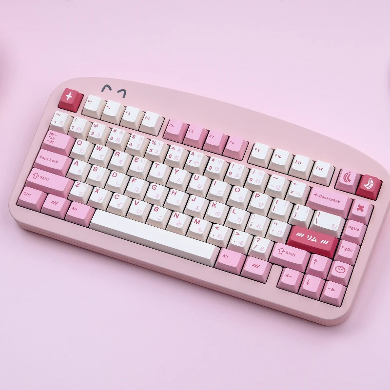 Pink Set of Keycaps Cherry Profile ABS Keycaps English/Japanese Character Root Custom Keycaps for MX Switch Mechanical Keyboards