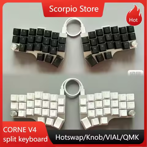 CORNE V4 Split Mechanical Keyboard Kit Aluminium Case Sandwich Structure Hot Swap RGB Wired Split Keyboard Knob Custom QMK/VIAL