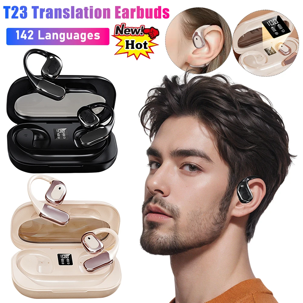 Translator Earbuds 142 Languages Noise Cancelling Bluetooth 5.4 Headset Smart Voice Real Time Translator for Business Travel