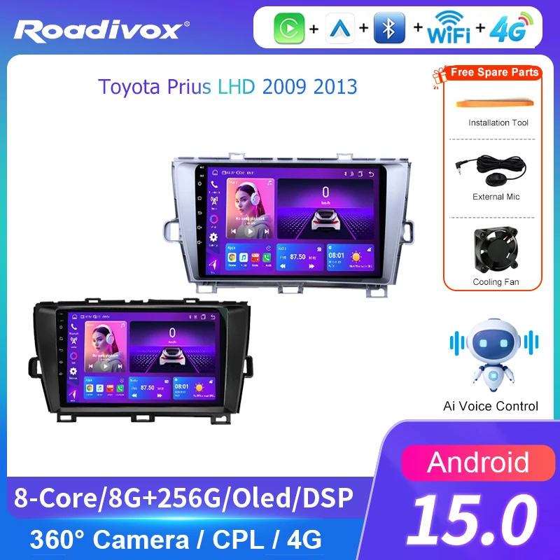 AI VOICE roadivox Android car radio for Toyota Prius LHD 2009 2013 stereo GPS Navigation video Multimedia Player tape recorder