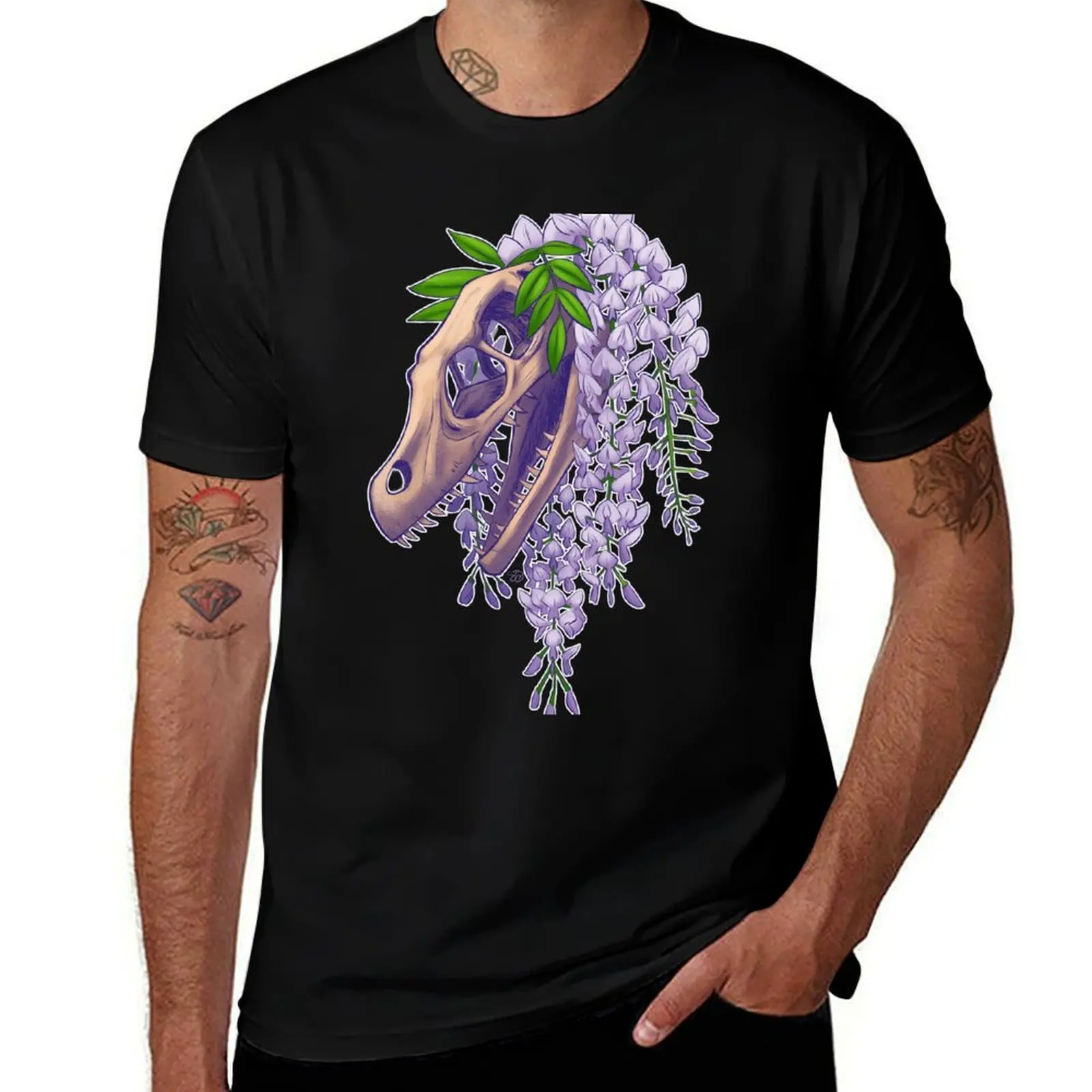 Velociraptor with Wistera T-Shirt Casual Minimalist Short Sleeve Top T-Shirt
