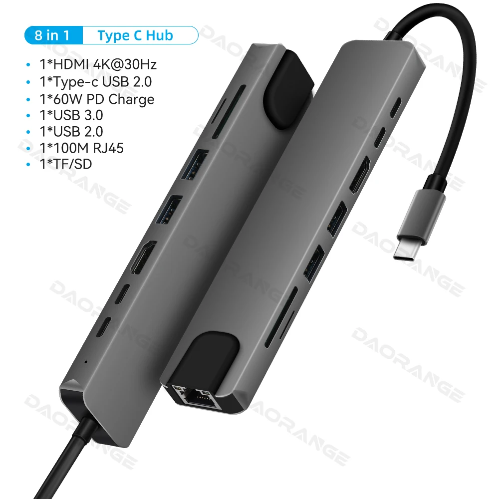 11 in 1 USB C 3.0 Hub Type C Laptop Adapter to 4K HDMI-Compatible VGA RJ45 Lan Ethernet SD/TF Card 87W PD Dock Station Splitter