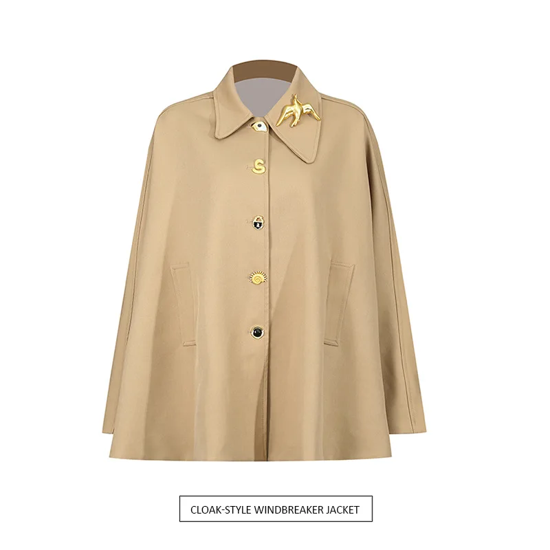 

Французская элегантная куртка на одной пуговице с металлическим декором, свободное пальто с капюшоном, женская мода, осенний новый стиль, верхняя одежда