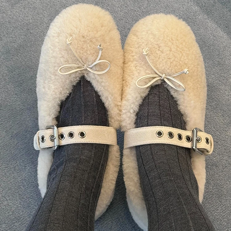 

NIGO Women's Autumn And Winter Plush Flat Mueles Shoes Hair Slippers Outer Fashion Temperament Elegant Casual Shoes #NGSH1257