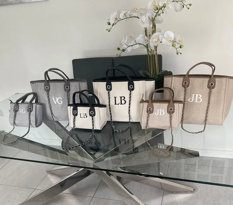 Sacola de ombro personalizada para mulheres, bolsa de mão personalizada, bolsa de corrente, bolsa de praia, presentes de casamento