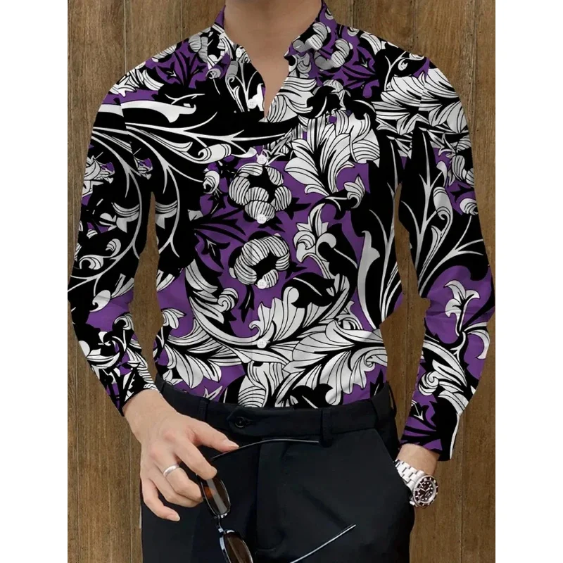 Camicia scozzese a maniche lunghe da uomo con risvolto Abbigliamento da lavoro per feste elasticizzato in quattro direzioni Stampa S-5XL Taglie forti,