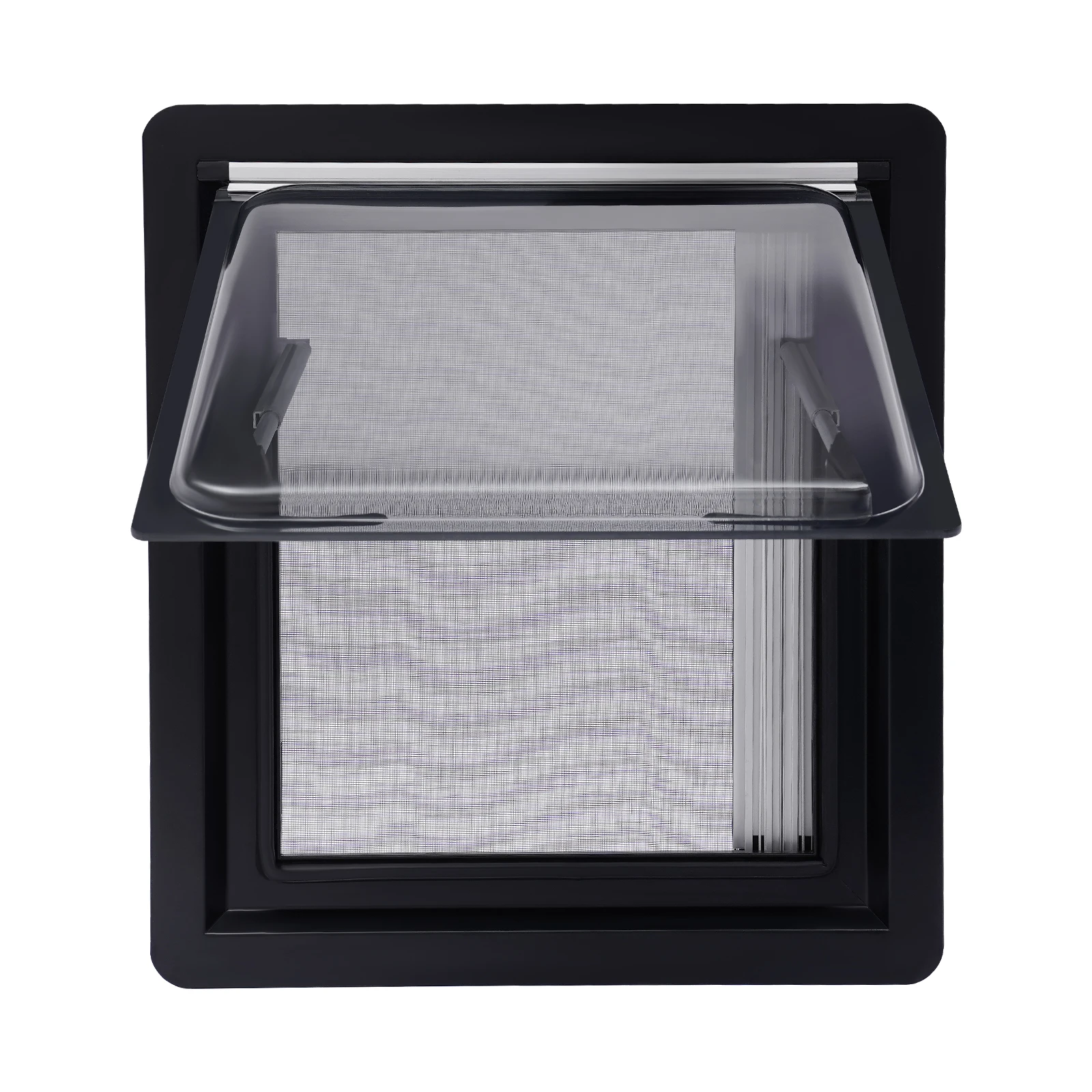 

RV Ventilation Window, 450x500mm Outswing Hinged Window Double Acrylic, MG16RW for Camper Trailer, Black Aluminum Frame