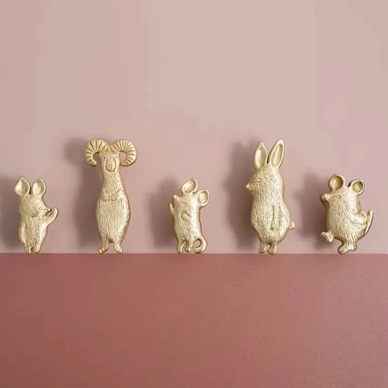 Brass Children's Room Door Knobs Various Animal Shapes Knobs Lovely Cabinet Handles Cupboard Drawer Pulls Accessories Furniture