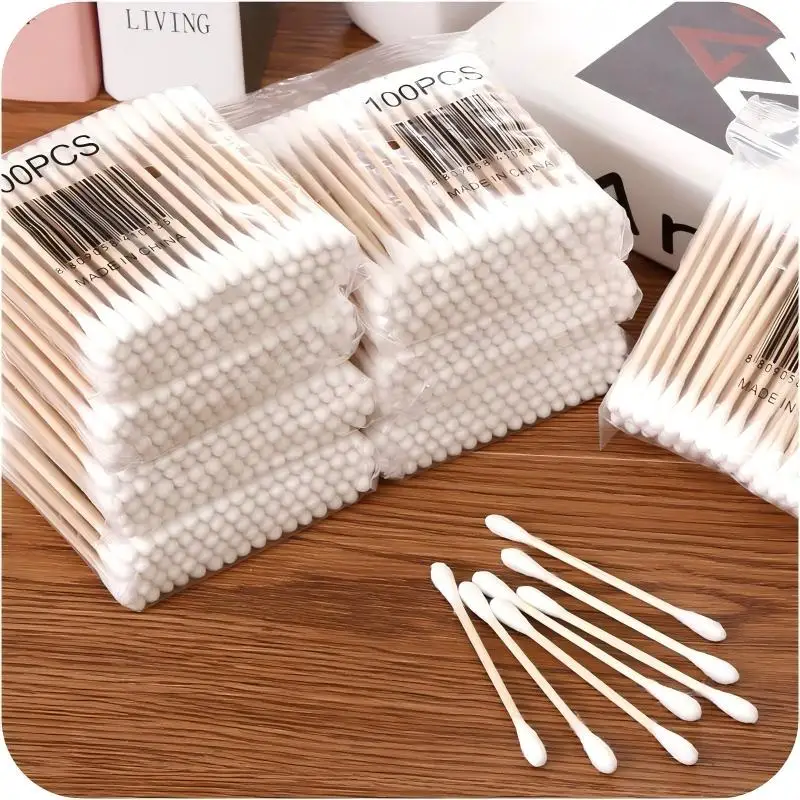 100/300/500 Pcs Double Headed Disposable Cotton Swab Ear Picking Cotton Swab Cotton Pointed Makeup and Hygiene Cotton Swab