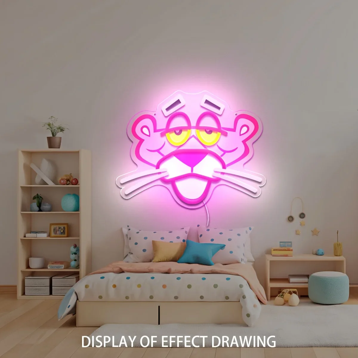 النمر الوردي النيون جدار ديكور فيلم الكرتون ضوء النيون لحفلة عيد ميلاد غرفة الطفل غرفة المعيشة بار ديكور هدية للطفل
