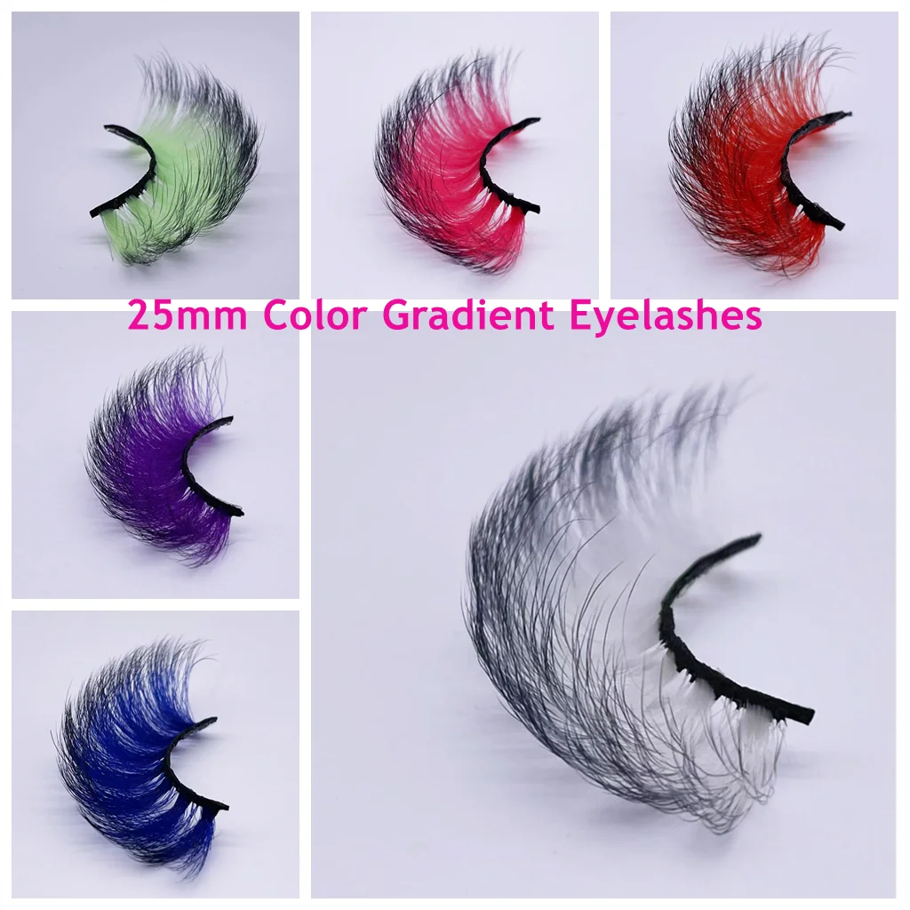 25mm kolorowe sztuczne rzęsy biały różowy czerwony zielony fioletowy niebieski 5D Faux Mink Gradient kolorowe puszyste sztuczne rzęsy makijaż Cosplay