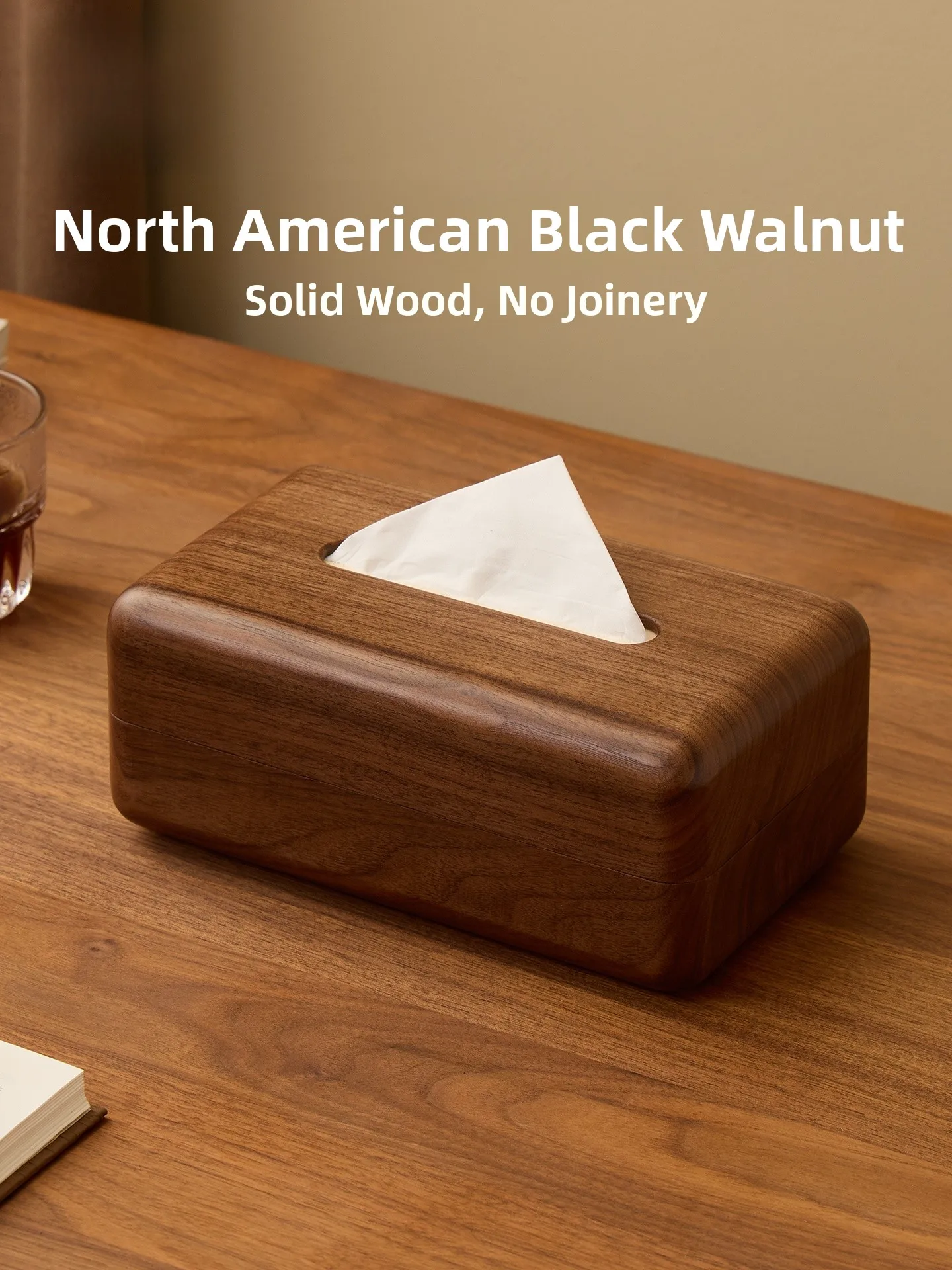 Fanhuan Black Walnut Wood Tissue Box Living Room Hotel Desktop Large Size Tissue Storage Box Luxury Draw Tissue Box