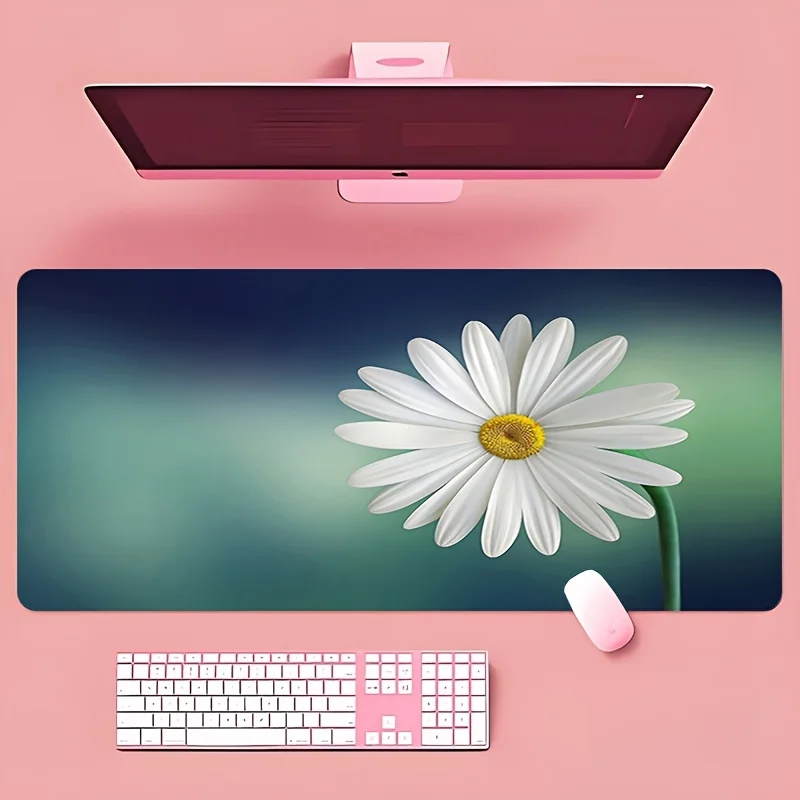 Flower Pattern Rubber Gaming Mouse Pad with Stitched Edges, Extra Large Anti-Slip Desk Mat for Computer Keyboard and Mouse