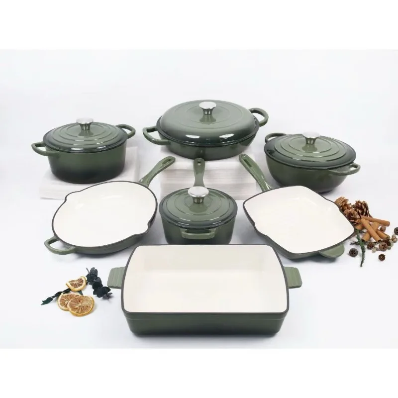 Classic Gourmet Set Anti-Executive Cast Iron Cookware Set, Enamel Coated Stock Soup Pot Cooking Set
