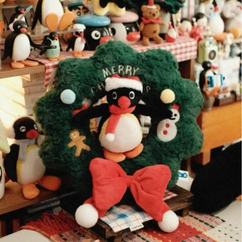 귀여운 핑구 봉제 인형 크리스마스 트리 봉제 인형 핑구 크리스마스 리스 봉제 인형 펭귄 액세서리 모델 홈 장식
