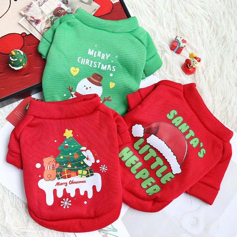 Fashion Christmas Print Pet Dog Clothes Autumn Winter Warm Cold Proof Pet Dogs Hoodies Pet Dogs Clothing Pet Supplies Gifts