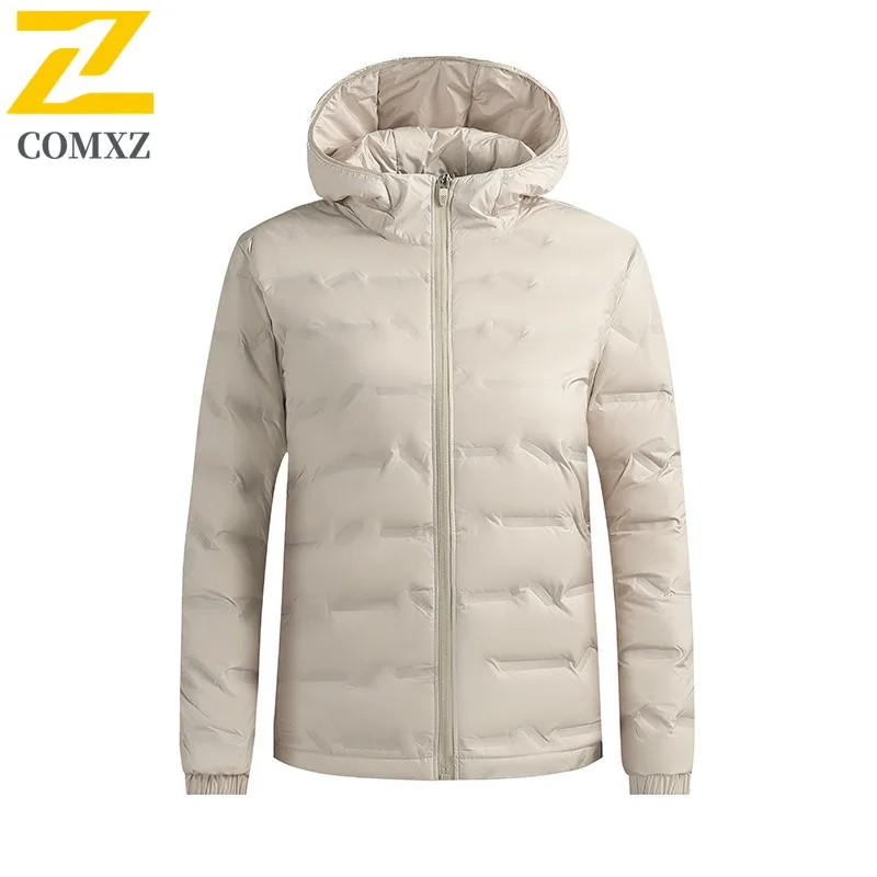 COMXZ Couple Down Jacket Hooded Outdoor Camping Windproof Down Cotton Coat Casual Trekking Self-cultivation Winter Garment