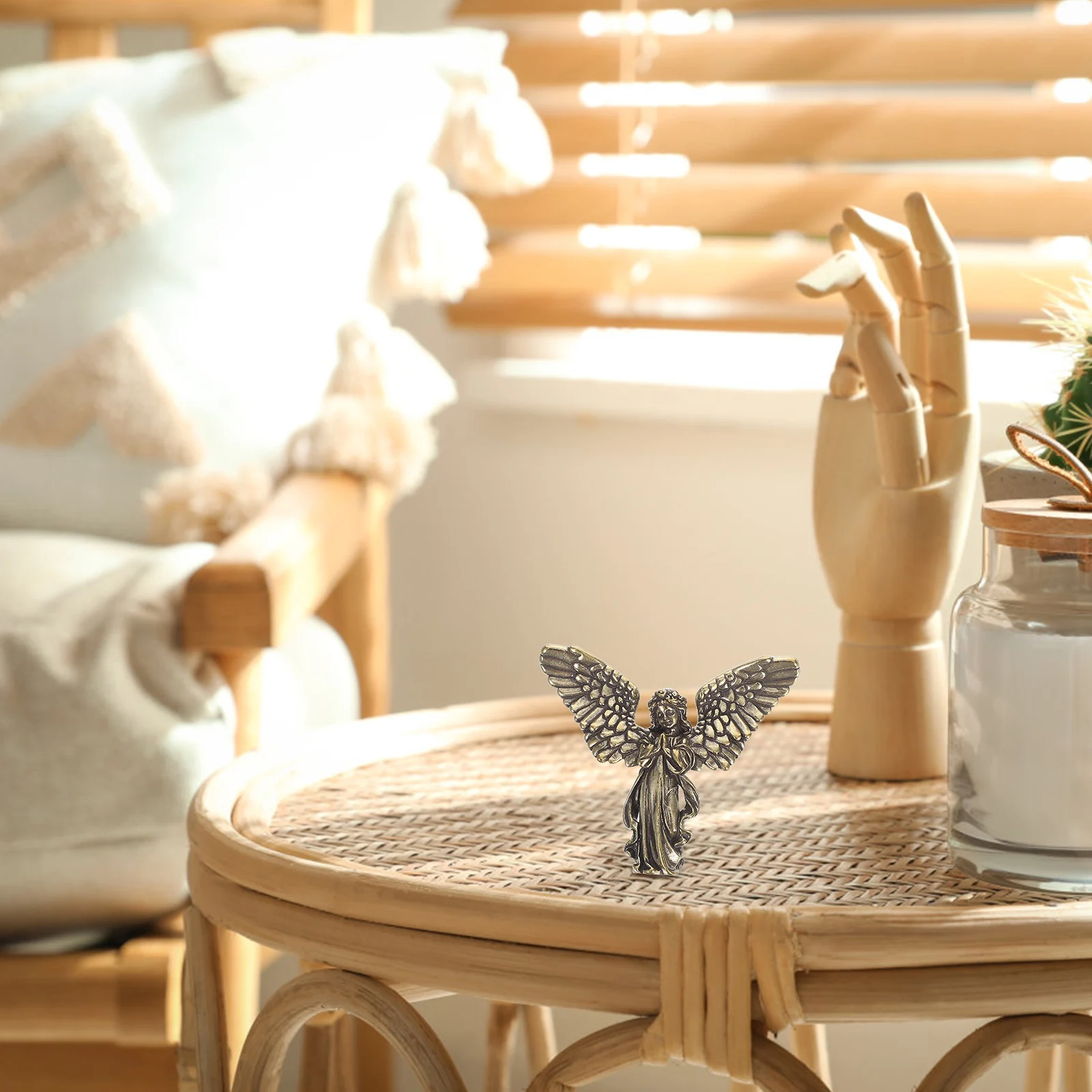 

Brass Angel Statue Decorative Cherub Sculpture Memorial Cupid Ornament Desktop Garden Yard Decoration Vintage