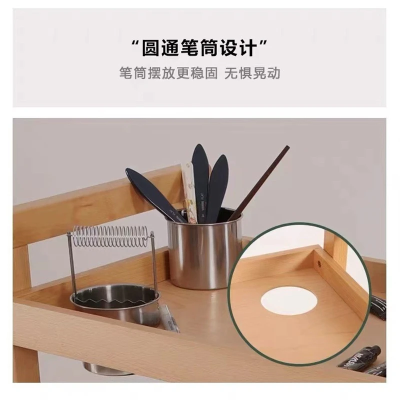 Movable oil painting tool cart Art painting cart three-layer solid wood paint storage rack, wooden painting storage cart