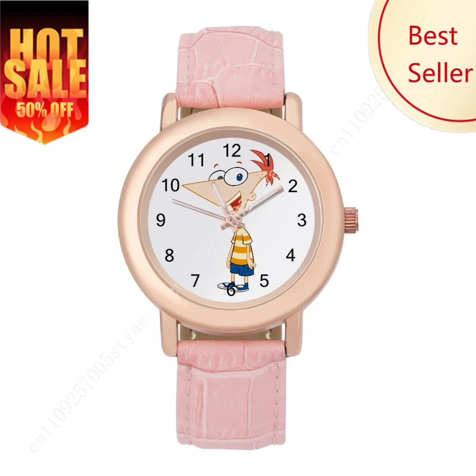 

Phineas Flynn Women Leather Strap Watch Disney Cartoon Custom Watch Personalized Your Own Design Holiday Birthday Anniversarie