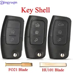 Jingyuqin Flip Remote Car Key Shell Case per Ford Fusion Focus Fiesta MK7 Mondeo MK3 MK4 Galaxy Ranger FO21/HU101 Blade