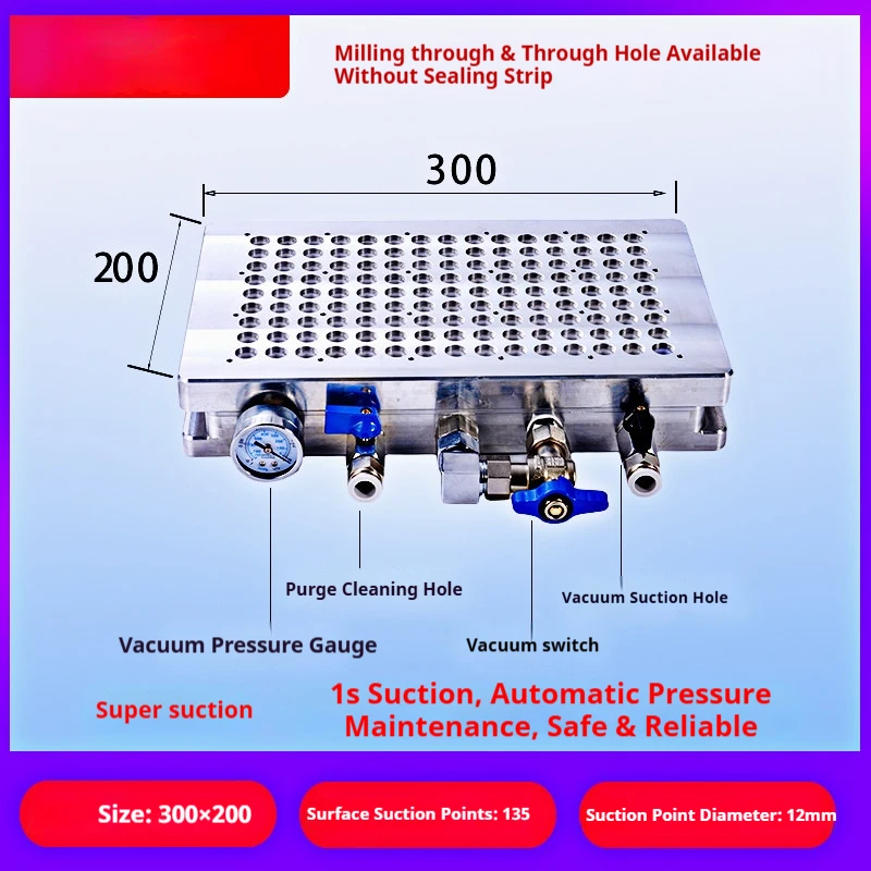 CNC vacuum suction cup, seal-free perforated industrial copper-aluminum plate, automatic drainage vacuum pump.