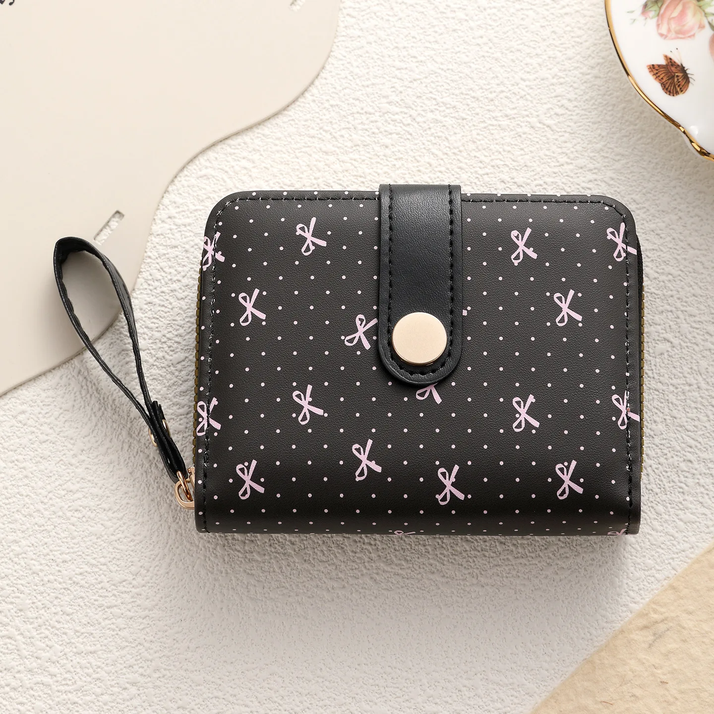 Women Wallets PU Leather Female Purse Cute Floral Bow Multi-Cards Holder Coin Short Wallets Slim Small Wallet