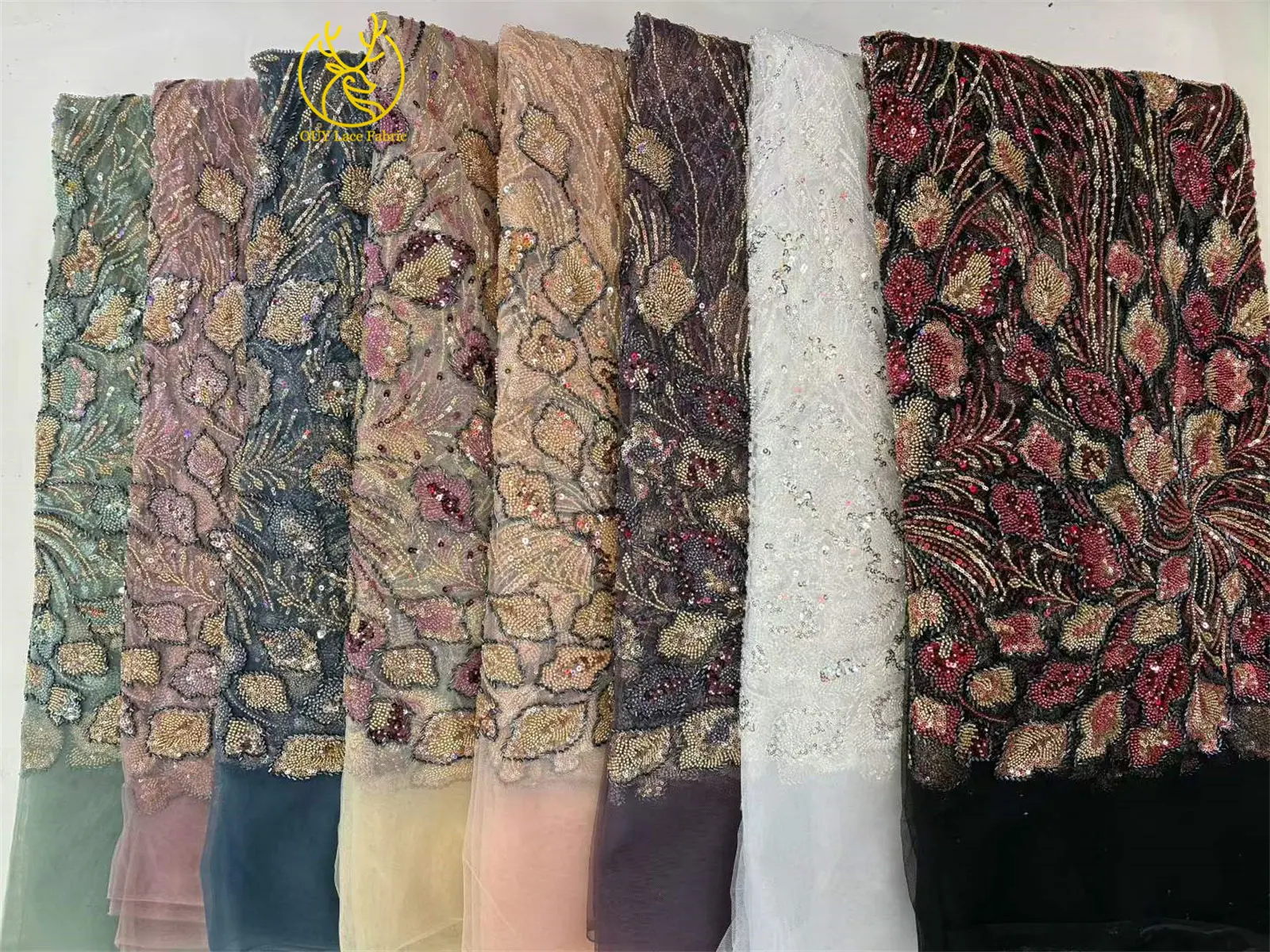 Großhandel Nigerianischer Brautkleid-Spitzenstoff 2026 Luxuriöse Französische Afrikanische Pailletten-Tüllspitze für Hochzeitskleider und Partykleider zum Nähen – Detail 3