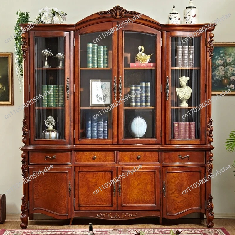 solid wood four-door large bookcase large capacity shelf
