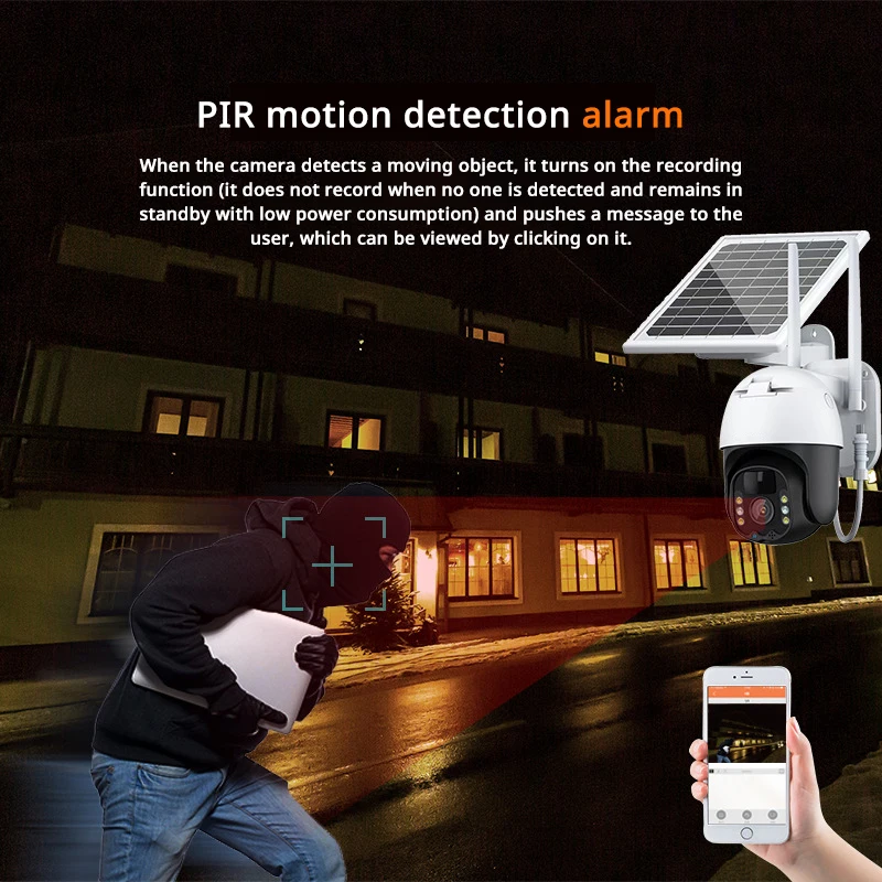 ALLCHN 2MP Wireless WIFI Solar Camera Security Protection Camera PTZ Battery Solar Panel Camera PIR AI Color Night Vision