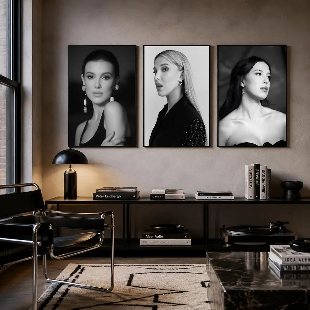 Celebrity Millie Bobby Brown Poster Self-adhesive Art Waterproof Paper Sticker Coffee House Bar Room Wall Decor