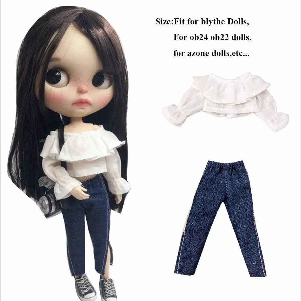 Casual Wear Cute Bell-bottoms Trousers Fashion Handmade Denim Pants Clothes DIY Accessories Kids Toys for Blythe ob24 ob22 Dolls