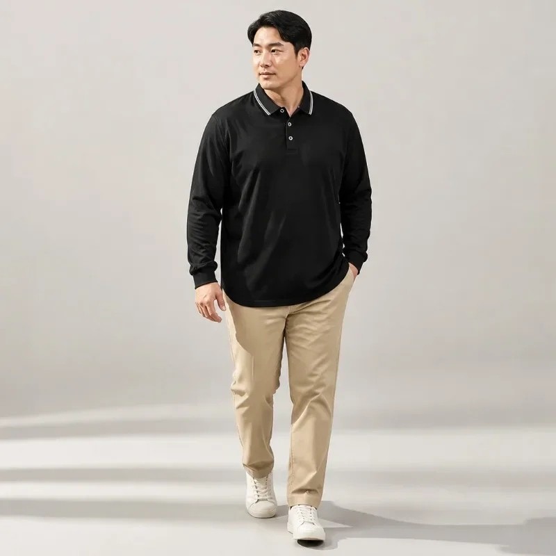 Übergrößen Herren Langarm Poloshirts Herbst Winter Polos 5XL 6XL 7XL 100-175kg Lose Übergroße Oberteile Große Größen Herrenbekleidung 3XL – Detail 4