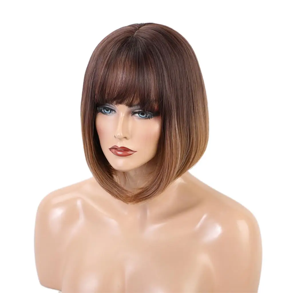 12 Inch Straight Bob Wigs W/ Flat for Daily Costume Work Prom