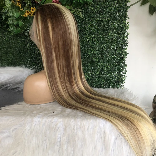 Imagen 2 del producto Pelucas frontales de encaje P4/613 13x4, peluca con malla Frontal recta, pelucas de cabello humano con frente de encaje Rubio de colores para mujeres transparentes