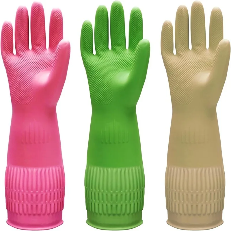 Fotografia 4: 1 par de luvas de silicone para lavar louça, luvas de borracha para lavar pratos, esfregão para limpeza da cozinha doméstica.