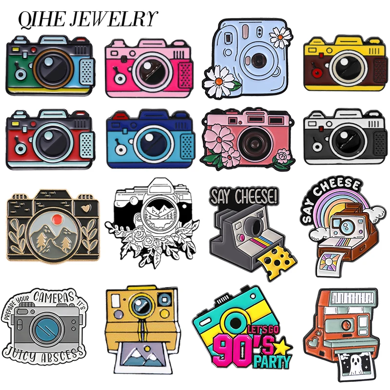 Vintage 90S Film Camera Serie Enamel Pin Cartoon Retro Instant Camera Alloy Brooch Backpack Lapel Badge Jewelry Gift for Friends