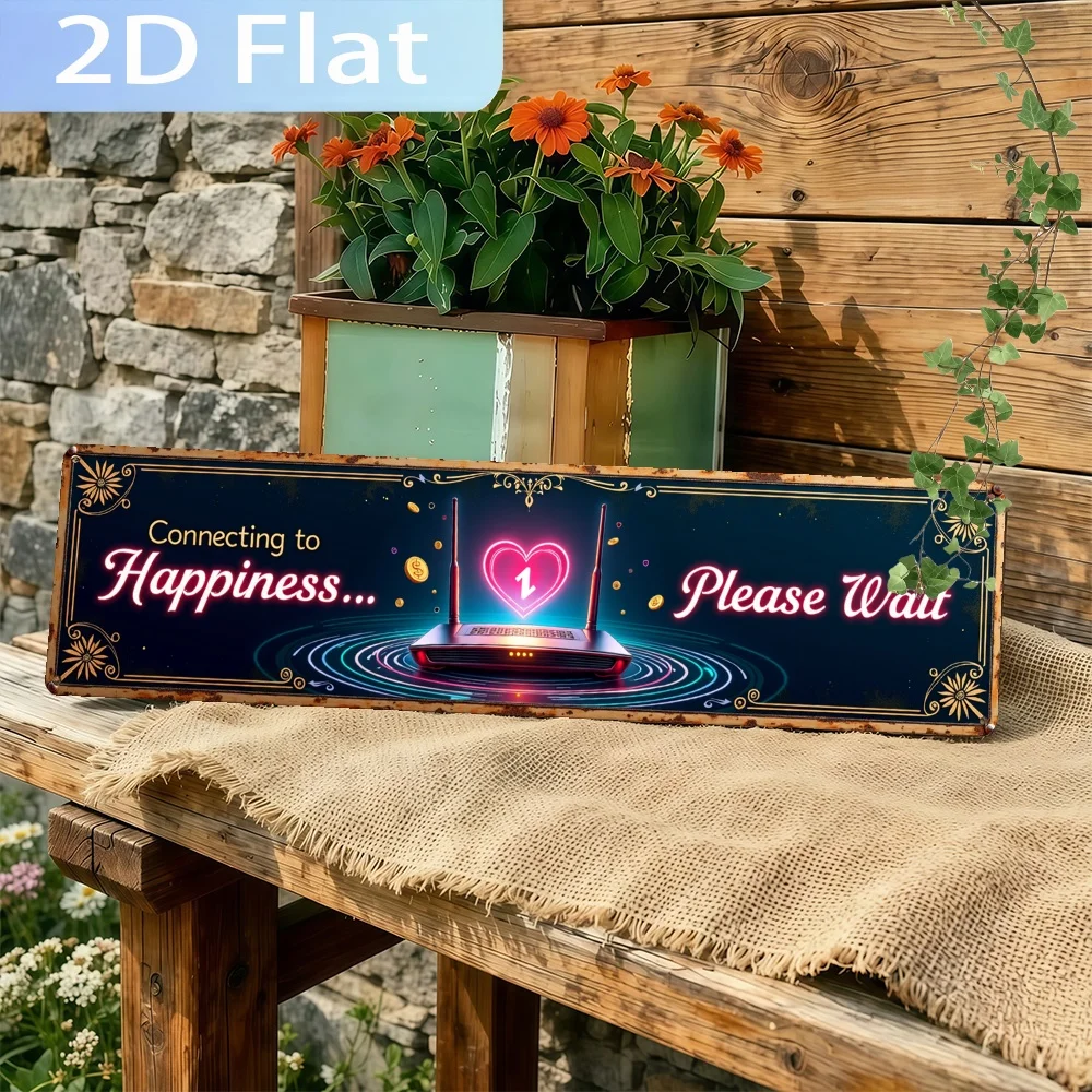 2D Flat Horror Movie 'Connecting to Happiness... Please Wait' Metal Sign - Vintage Wall Decor for Man Cave, Bedroom, Bar