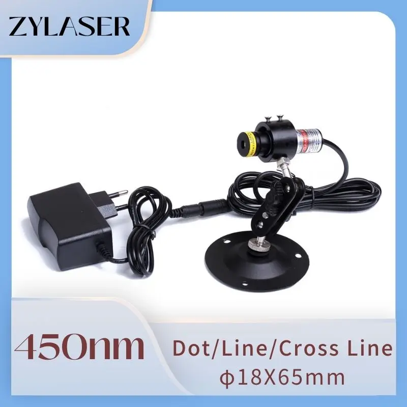 

Cross Line/Dot/Line Focusable 18X65mm 450nm Blue Laser Diode Module Locator with Adapter & Holder for Positioning Cutting