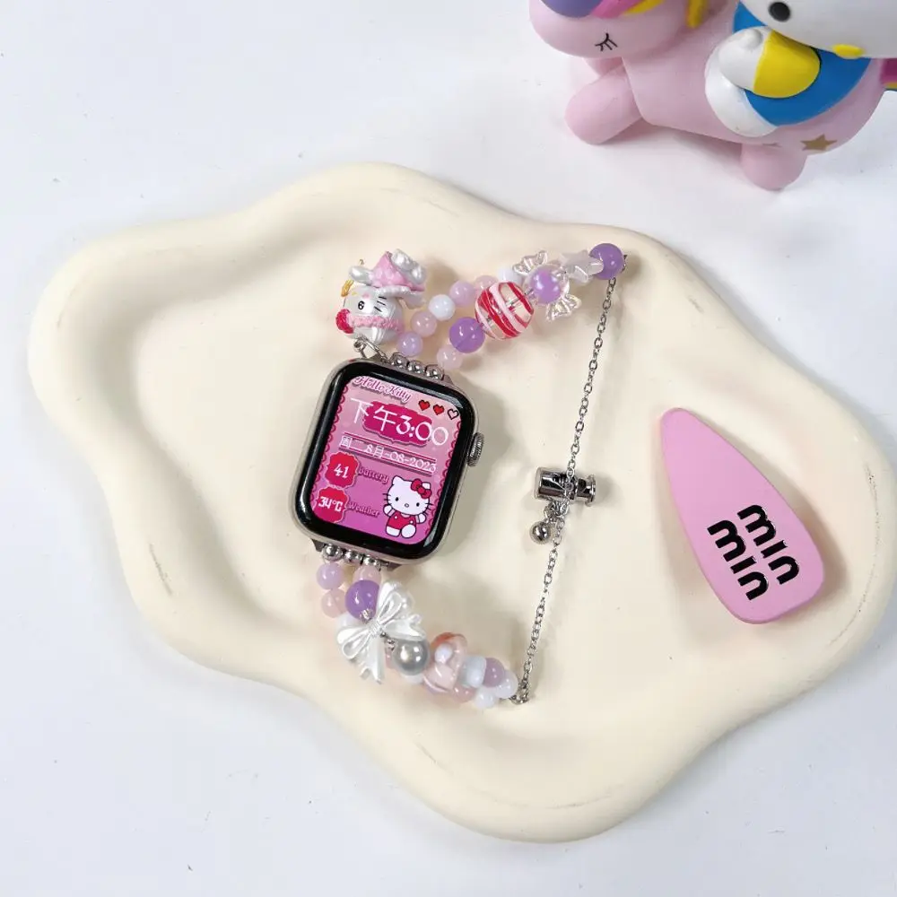 Hello Kitty ABS Beaded Bracelet Strap for iWatch 9 8 41/45mm Band SE 7 6 5 4 Wristband For iWatch 40/44mm Ultra 38/42 Girls Gift