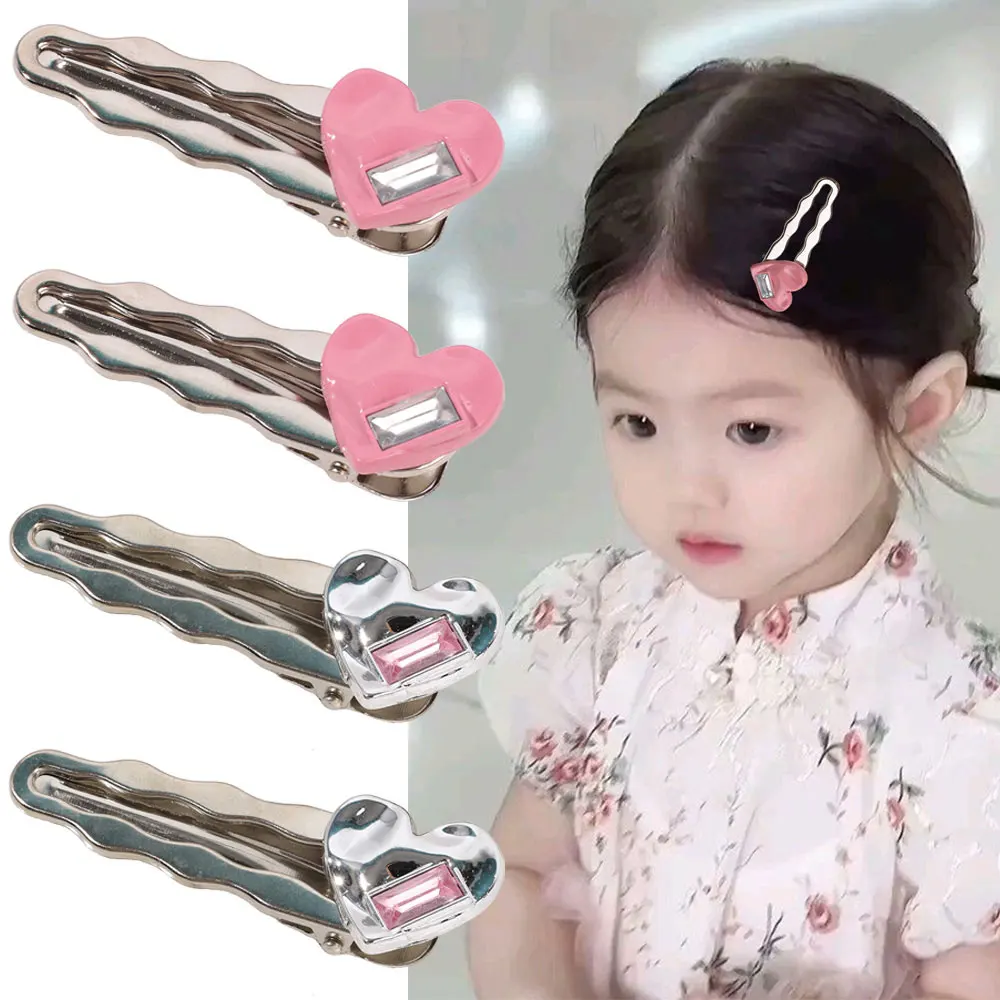 2PCS Love Heart Metal Hair Clip Korean Rhinestone BB Hairpin For Baby Girls Sweet Side Clips Women Hairgrips Hair Styling Tool