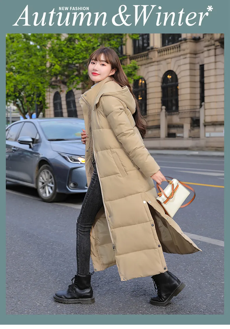Black Hooded Jacket Coat 2026 Winter Female Thicken Medium Length Down cotton Loose Coats Women's Windproof Long Parka Overcoat