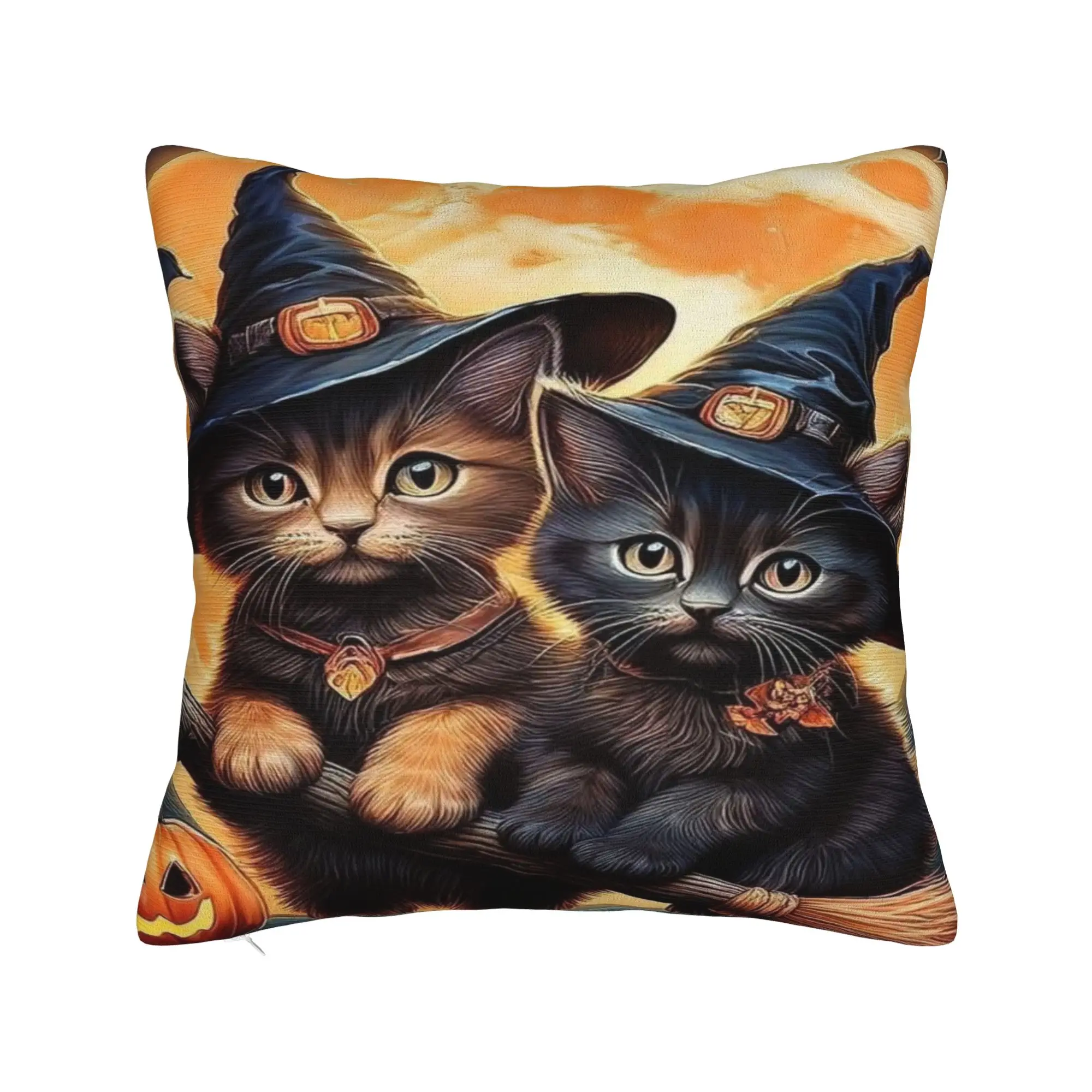 Witchy Black Cats Halloween Pillow Cover Pet Lover Fashion Pillow Case For Sofa Home Decoration Custom Pillowcases Gift