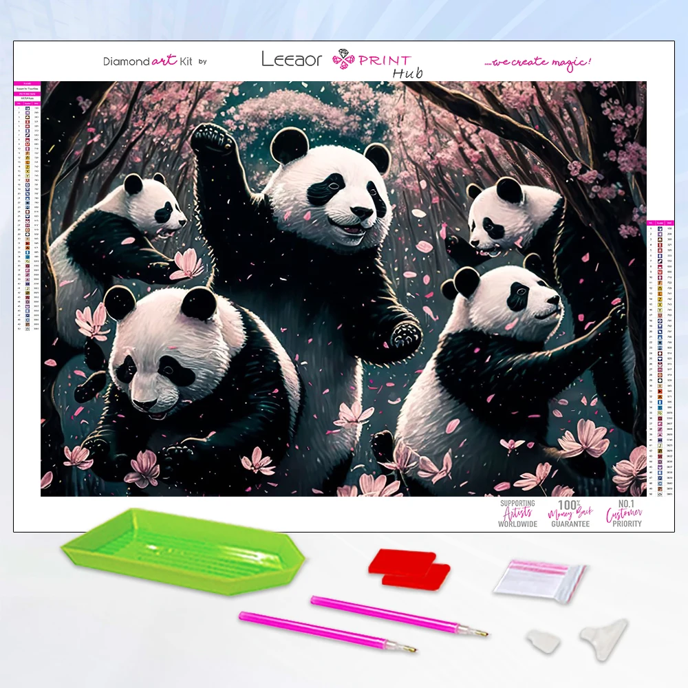 

5D Panda Diamond Painting Under The Cherry Blossom Tree Full Rhinestone Mosaic Embroidery Cross Stitch Kit Home Decor ダイヤモンドアート