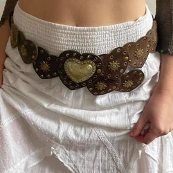 1pc Heart PU Belt Retro Large Heart Buckle Belt Women's Belt Western Denim Wide Rivets Steampunk Decorative Belt