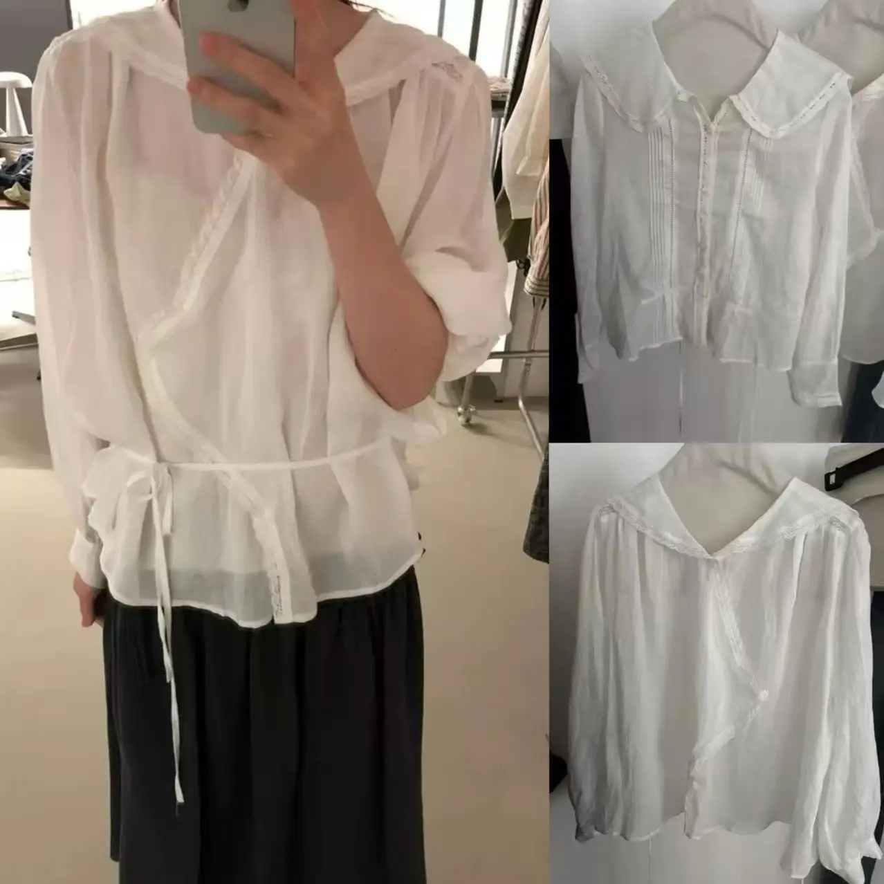 

Sweet Sle Long Sve irt Waist Cinched Belted Netie Loose Fit Women's Top Korean Faion Autumn 2025 Simple Sle